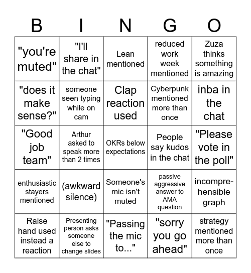 BINGOG Bingo Card