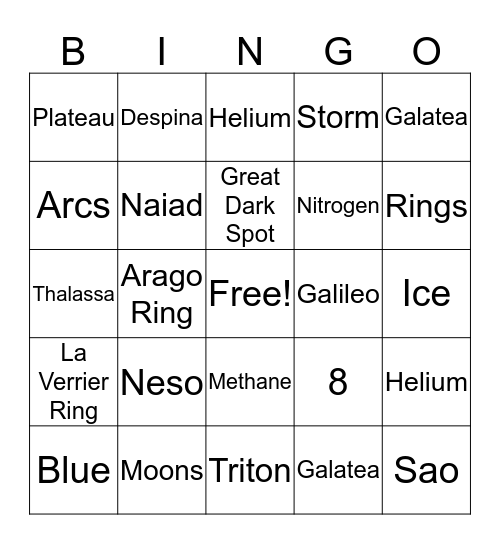 Neptune Bingo Card