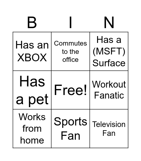 Icebreaker Bing Bingo Card