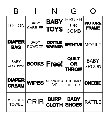 Baby Bingo! Bingo Card
