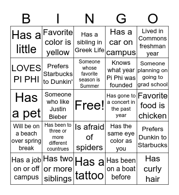 PI PHI SZN Bingo Card