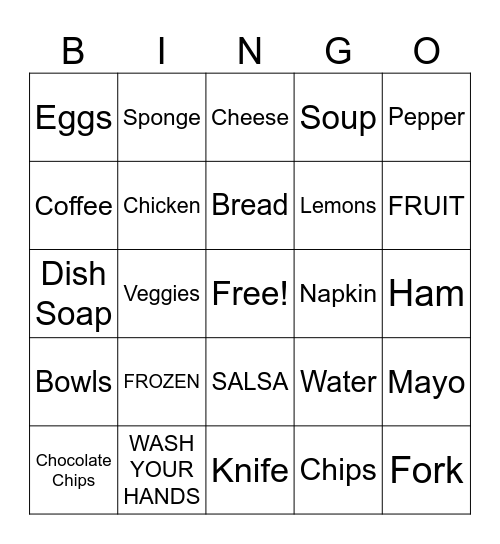 KITCHEN Bingo Card