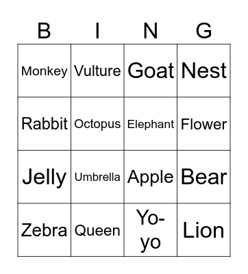 Alphabet Bingo Card