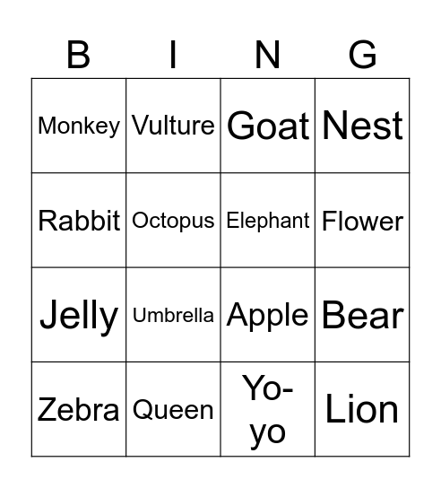 Alphabet Bingo Card