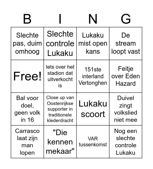 Rode Duivels Bingo Card