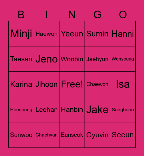 RememberHanni Bingo Card
