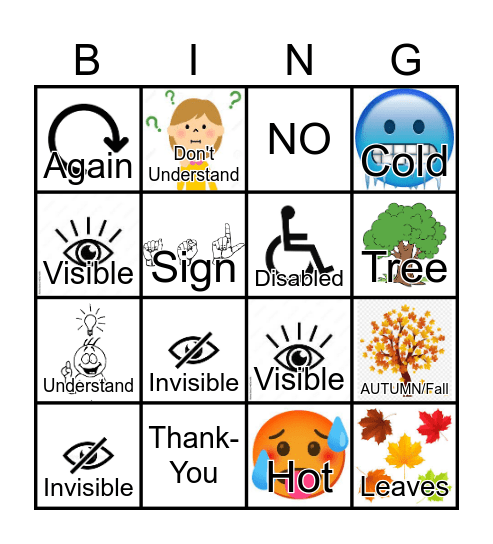 ASL Lesson 1 Bingo Card