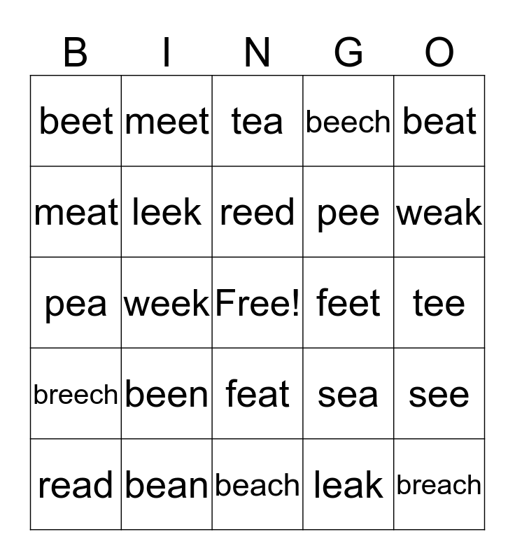 long e bingo challenge Bingo Card