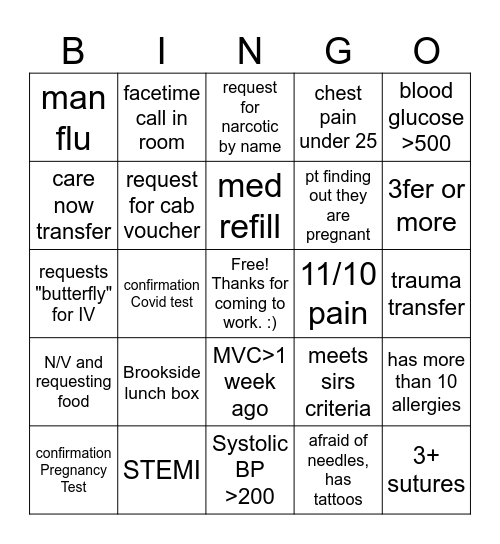 Brookside ER Bingo Card