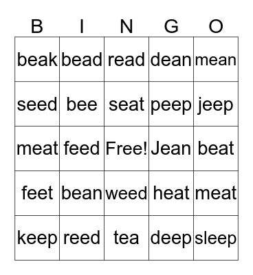 long e bingo Card