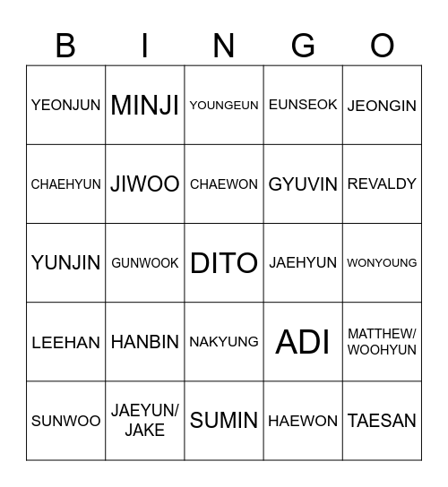 BINGO HANBIN Bingo Card