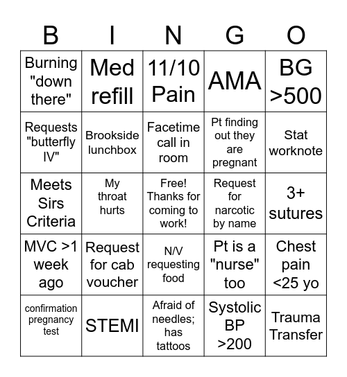 Brookside ER Bingo Card