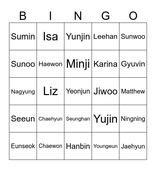 Yujin's Bingo Card