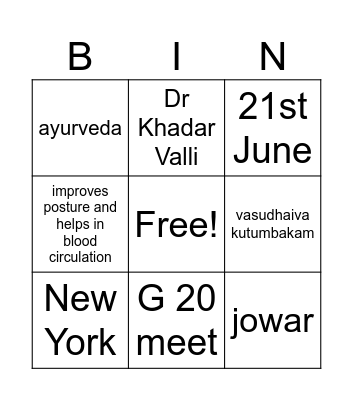 India and the World Bingo Card