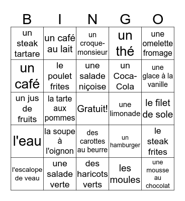 Au restaurant Bingo Card