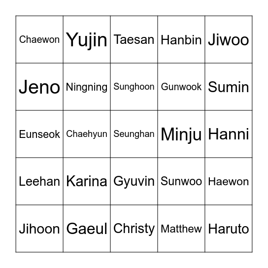 Wonbin's Bingo Card