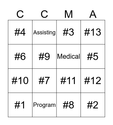 MA Clinical Skills Bingo Card