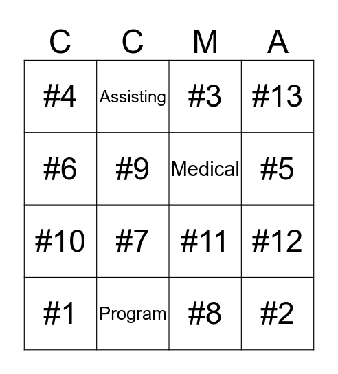 MA Clinical Skills Bingo Card