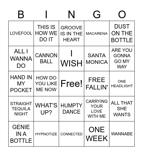 90's Bingo Card