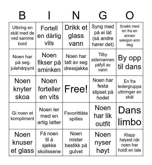 Julebord Bingo Card