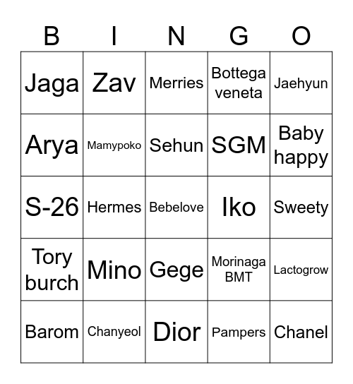 Jehan Bingo Card