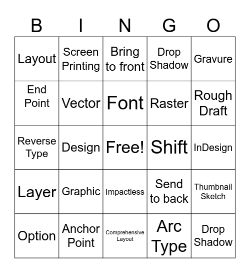 Graphic Terminology Bingo Card