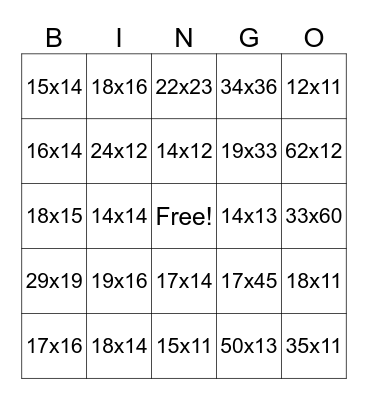 LONG MULTIPLICATION Bingo Card