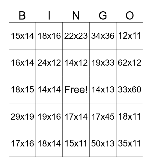 LONG MULTIPLICATION Bingo Card