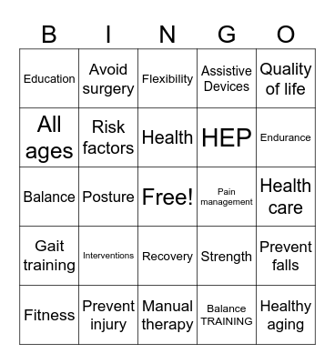 PHYSICAL THERAPY BINGO Card