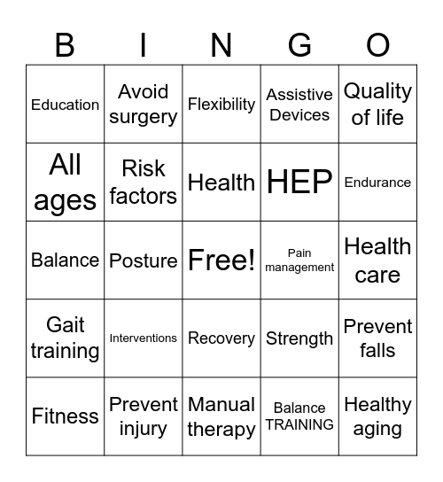 PHYSICAL THERAPY BINGO Card