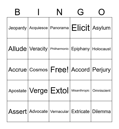 Review Test 1 Bingo Card