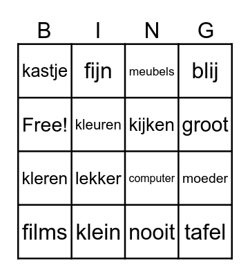 Wonen Bingo Card