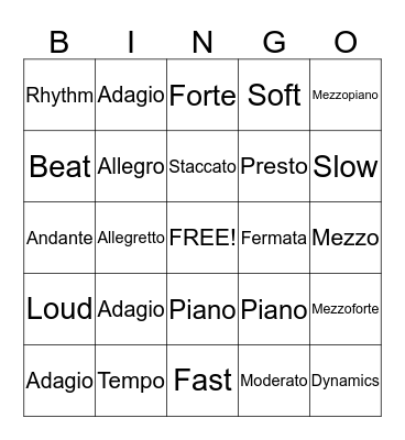 Musical Dynamics Bingo Card