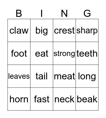 Dinosour Bingo Card