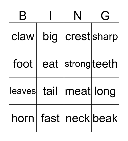 Dinosour Bingo Card