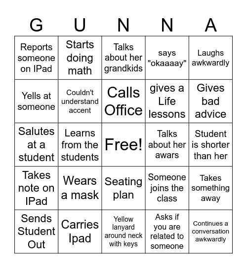 Mrs Gunna Bingo Card