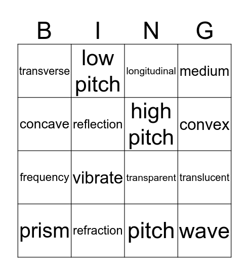 Light and Sound Bingo Card
