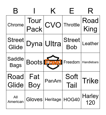 AAHD Biker Bingo Card