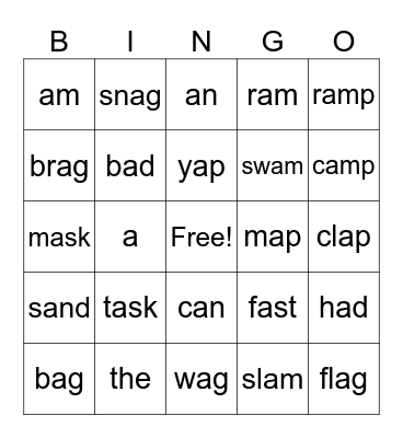 UFLI BINGO- Short A Bingo Card