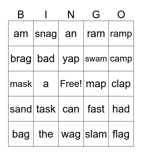 UFLI BINGO- Short A Bingo Card