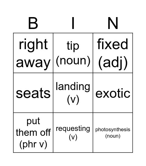 TOEFL LISTENING SKILL 4: DRAW CONCLUSIONS ABOUT WHO, WHAT, WHERE Bingo Card