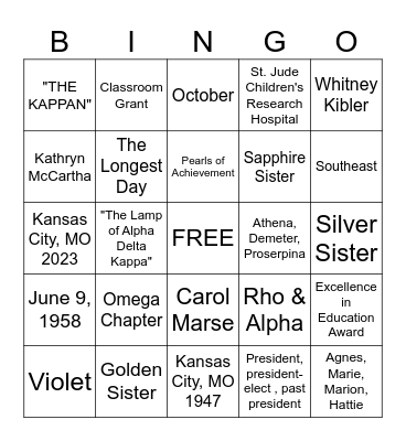 ADK Month BINGO Card