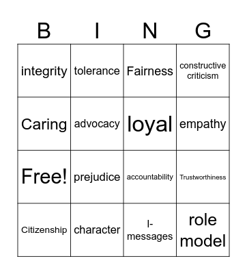 Chapter 5 - Building Character Bingo Card