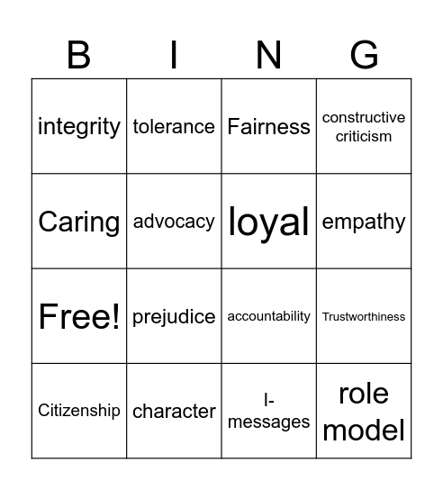 Chapter 5 - Building Character Bingo Card