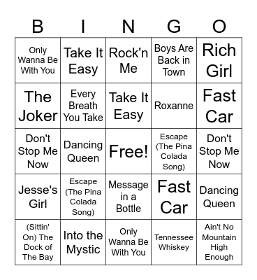 Fuseneo's Finest Playlist Bingo Card
