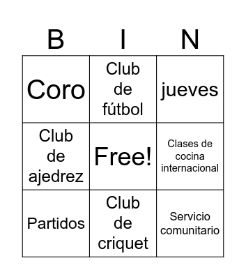 Actividades extracurriculares Bingo Card