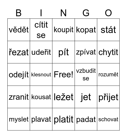 Irregular verbs Bingo Card