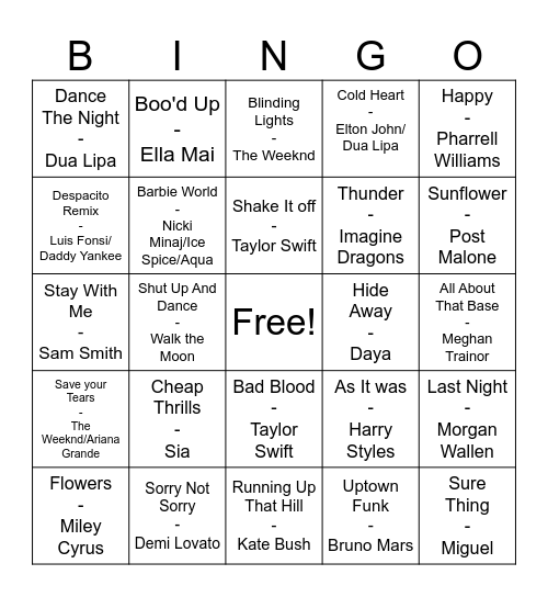 Music Bingo 1 Bingo Card
