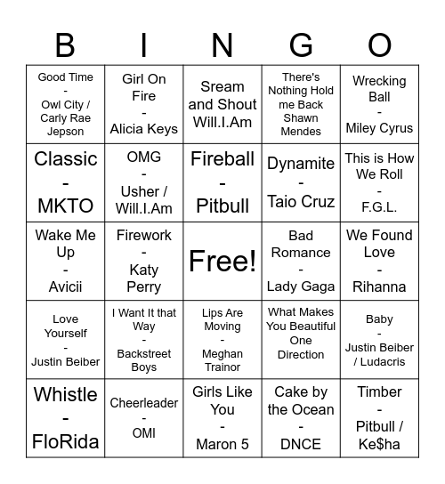 Music Bingo 2 Bingo Card