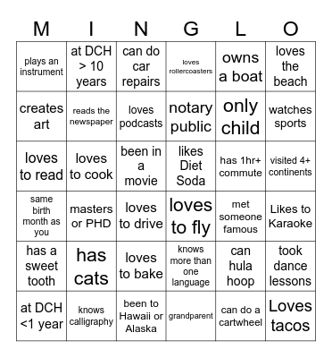 Care Management Week Minglo Bingo Card